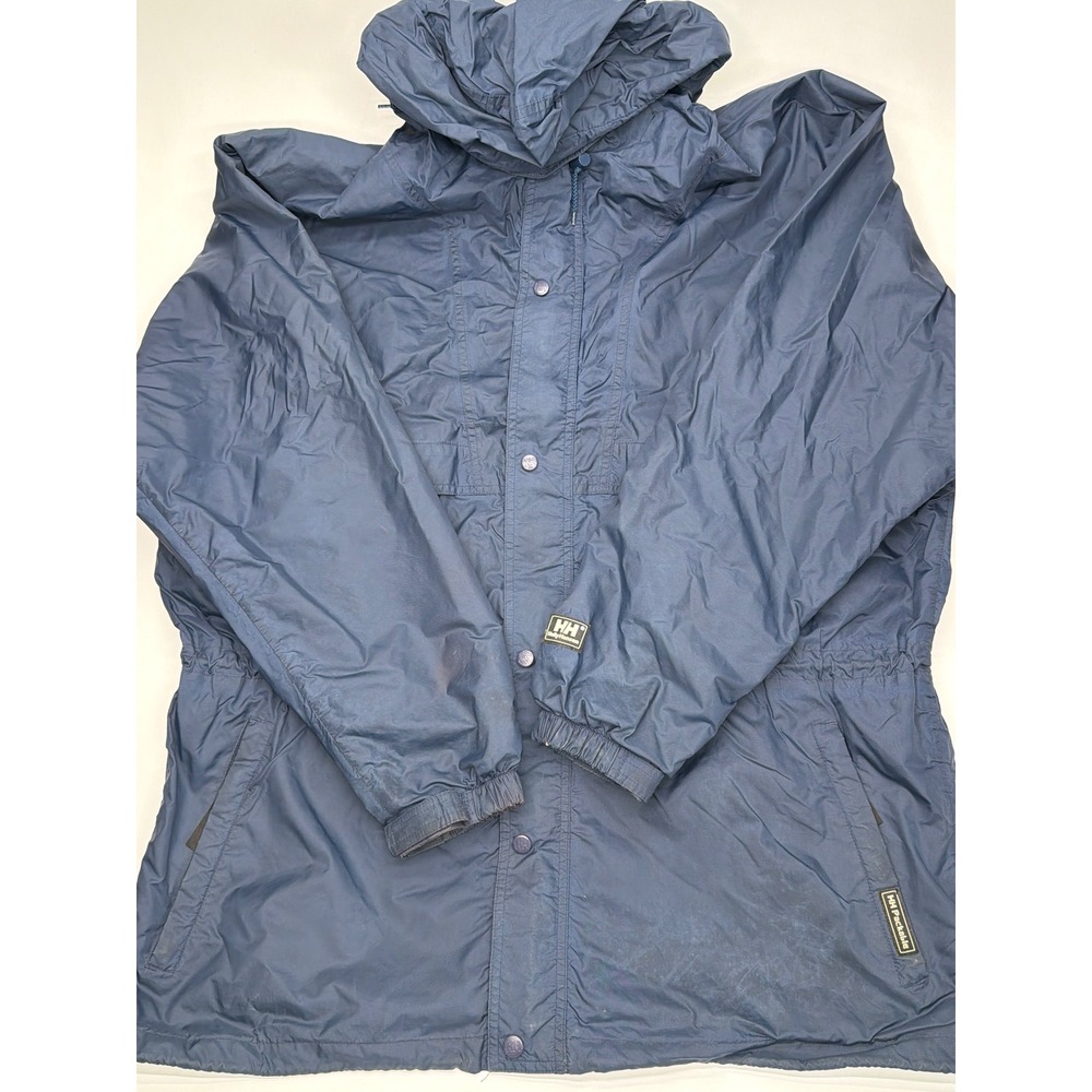 Helly Hansen Mens Packable Rain Jacket Navy Blue Hooded Windbreaker Large XL‎